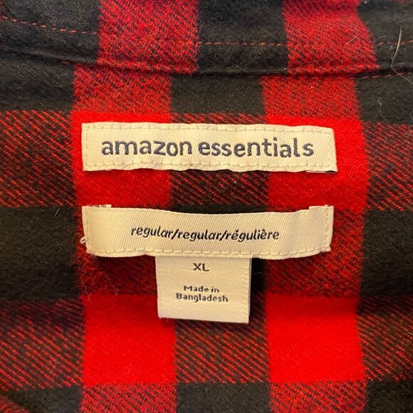 Essentials Mens Shirt Size XL Long Sleeve Plaid Flannel Button Up Red Black Y2K - Picture 3 of 7